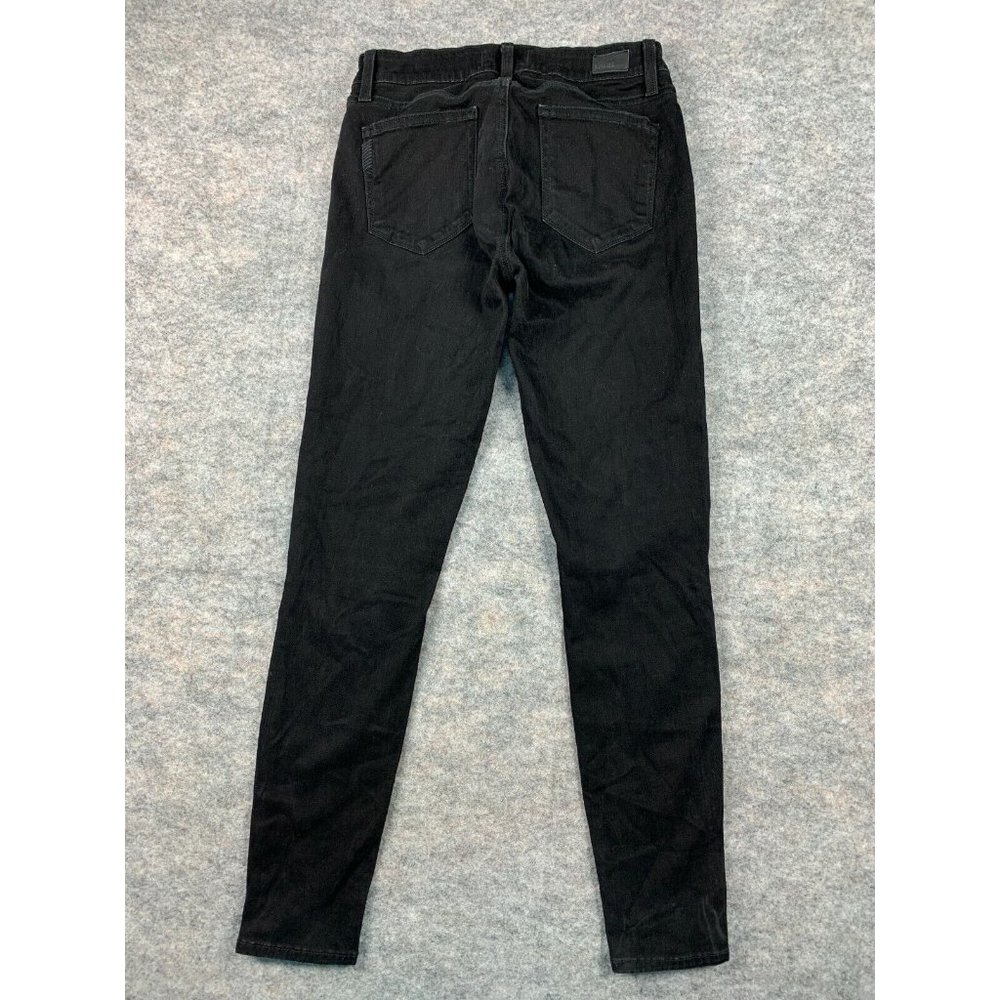 Womens 28 Paige Black Skinny Jeans Pants with Blue Piping Zip Button Pockets - Picture 3 of 12